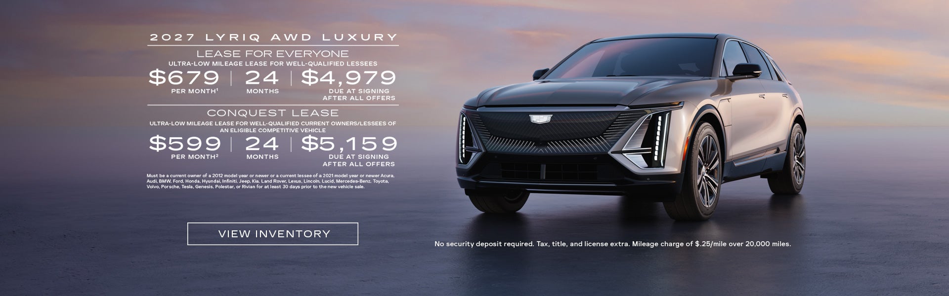 2027 LYRIQ AWD LUXURY. Ultra-low milege lease for well-qualified lessees. $679 per month 24 month...